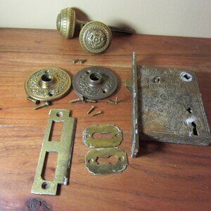antique brass door hardware mortise knobs etc Corbin Nov 3 1868 (H260)